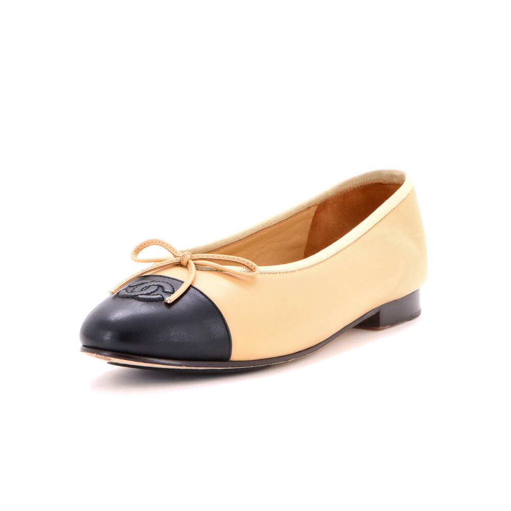 Chanel Women's CC Cap Toe Bow Ballerina Flats Leather